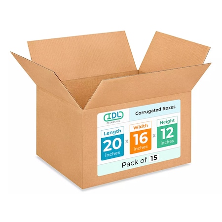 Idl Packaging 20 in x 16 in x 12 in Shipping Box, Kraft, Corrugate, Single Wall, 200#, 15 PK B-201612-15